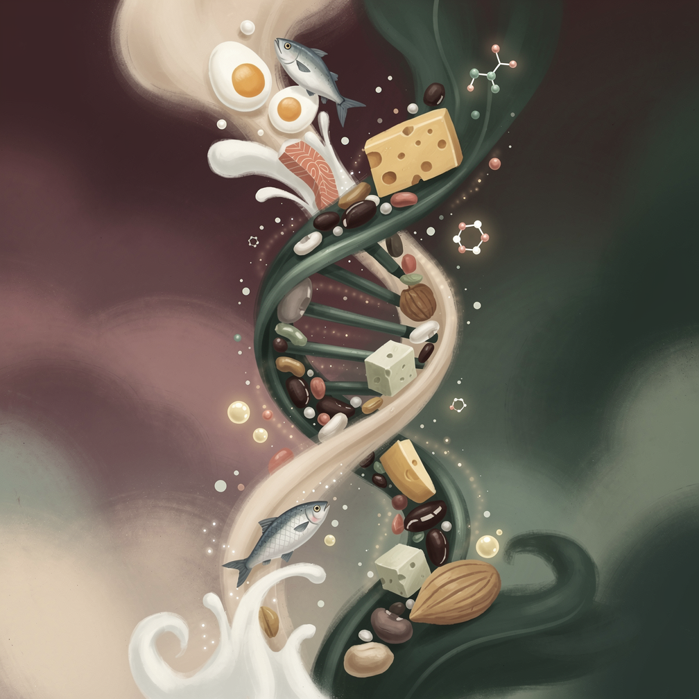 Разнообразные источники белка: яйца, рыба, бобовые и молочные продукты на столе